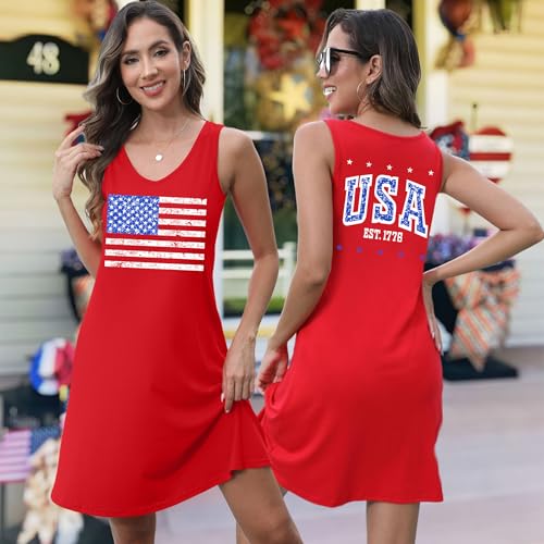 Image of NEWWEN American Flag Dress Women 4th of July Sleeveless Tank Dress 250 Anniversary USA Patriotic Summer Sundress