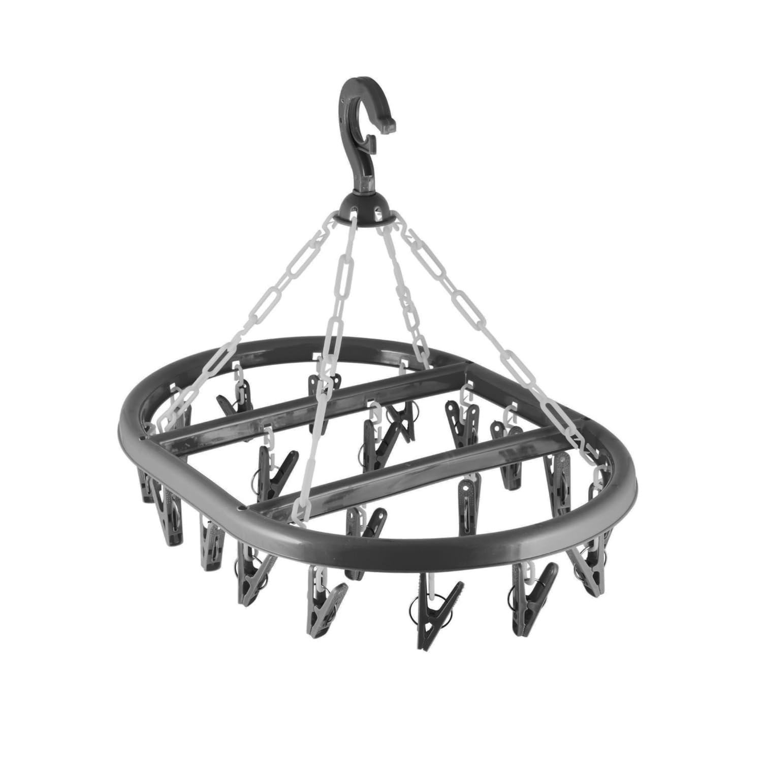 HOMESHOPA Oval Sock Dryer with 20-Piece Clothes Pegs,1 Pack Grey Plastic Washing Line Laundry Drip Hanger, Windproof Cloth Drying Hanging Rack, Non-Slip Clips Portable Indoor Outdoor Airer Dryer