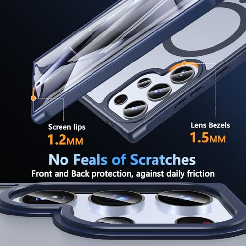 Image of OWKEY for Samsung Galaxy S24 Ultra Case 6.8'', Magnetic Samsung S24 Ultra Case Compatible with Magsafe, [Shockproof Military] Translucent Back Slim Bumper Cover Phone Case Samsung S24 Ultra, Blue