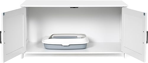 Miniatura 64 de Homhedy - Caja de arena para gatos, muebles de madera para baño de gatos con puerta de granero, casa para mascotas, se adapta a la mayoría de cajas