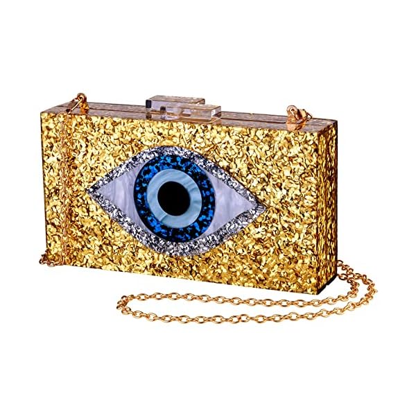 LETODE Acrylic Clutch Bags Glitter Purse Perspex Bag Handbags for Women (GOLD)