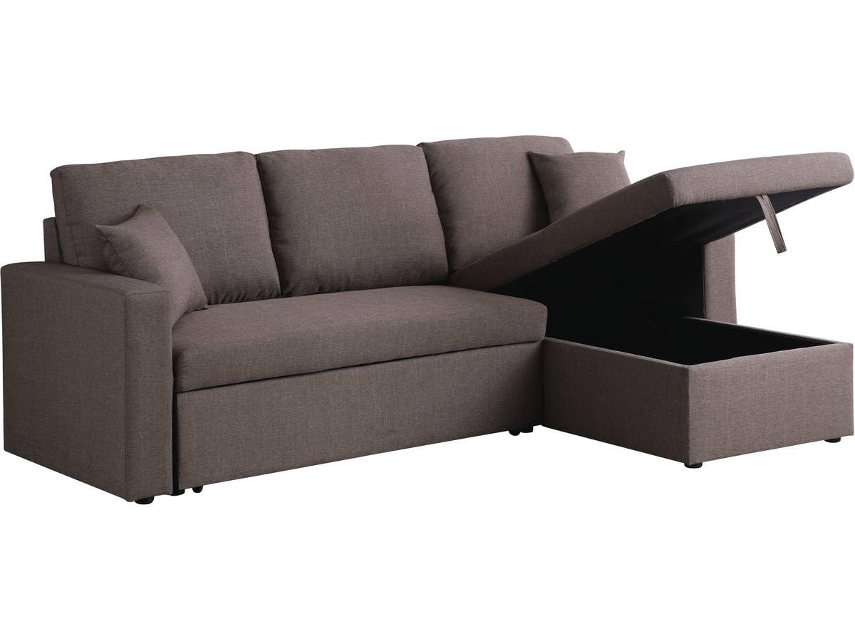 Habitat et Jardin - Canapé d'angle Convertible et Réversible Alain 3 Places Taupe - Canapé Lit Moderne en Tissu Lin - Espace de Stockage (Méridienne) - Design