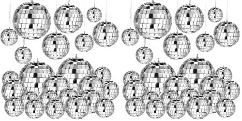 Image of MTLEE 20 Pcs Disco Balls Decorations Assorted Size Garden Party Decor Disco Ball Ornaments Mirror Mini Large Hanging with Rope for Wedding Festival Stage Prop