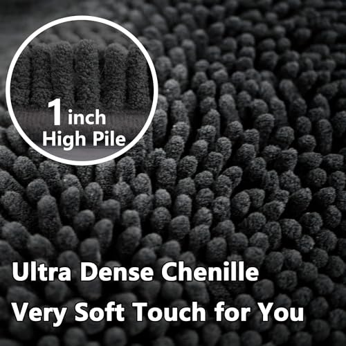 Image of BOANKODU Bathroom Rugs 15x23, Extra Soft Absorbent Chenille Bath Rugs, PVC Backing Quick Dry, Machine Washable Bath Mats for Bathroom Floor, Tub and Shower, Home Decor Accessories, Dark Grey