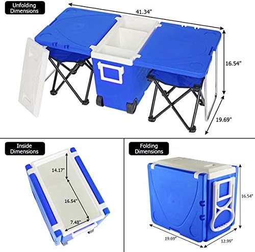 Miniatura 2 de Enfriador de bebidas con aislamiento multifunción cálido, picnic camping al aire libre con mesa y 2 sillas plegables portátiles de pesca con bolsa