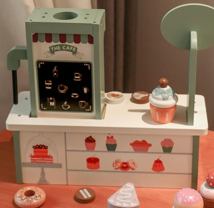 Miniatura 6 de Juego de juguetes de madera para cafetería, juego para niños, juguete para cafetera, postre de pastel, juguete Montessori, accesorios de cocina para