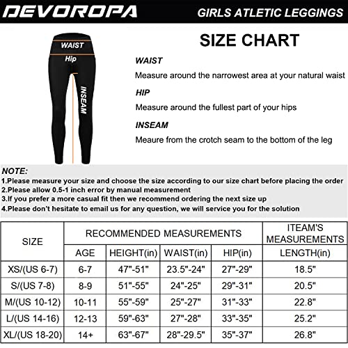 Devoropa Girl's Athletic Leggings Stretch Youth Yoga Dance Tights Kids Sports Workout Compression Pants With Pockets Black L #TOP5