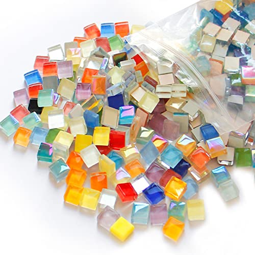 1.1Lb Square Crystal Mosaic Tiles, Iridescent Mosaic Glass Tiles For Crafts, Mosaic Pieces Diy Hobbies Children Handmade Jewelry Art Decoration Gifts,525 Pieces (Mixed Color) #TOP2