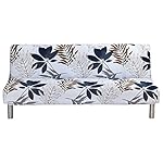 MIFXIN Futon Slipcover Armless Folding Sofa Cover Stretch Elastic Couch Furniture Protector for 3 Seat Foldable Futon Sofa Bed Without Armrests (Blue Maple Leaf)