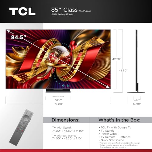 Image of TCL 85 Inch Class QM8L Series | SQD-Mini-LED QLED Smart TV | 85QM8L, 2026 Model | 144Hz | Ultimate Color Brightness & Contrast | Google AI Bang & Olufsen | Voice Control Gaming Streaming Television