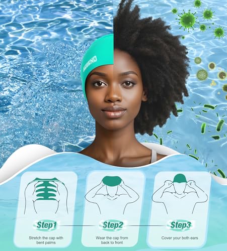image for Aegend 2 Pack Swim Caps for Long Hair, Durable Silicone Swimming Caps 