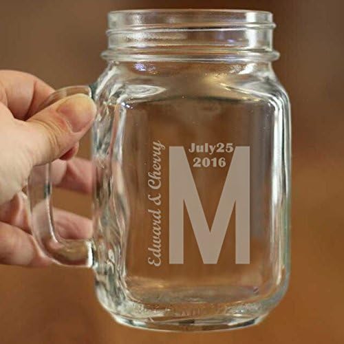 Monogram Mason Jar Cup Custom Name And Date on Mason Jar Mug 16 Oz Beer Glass with Handles Personalized Mason Jar Mug Personalized Birthday Gift