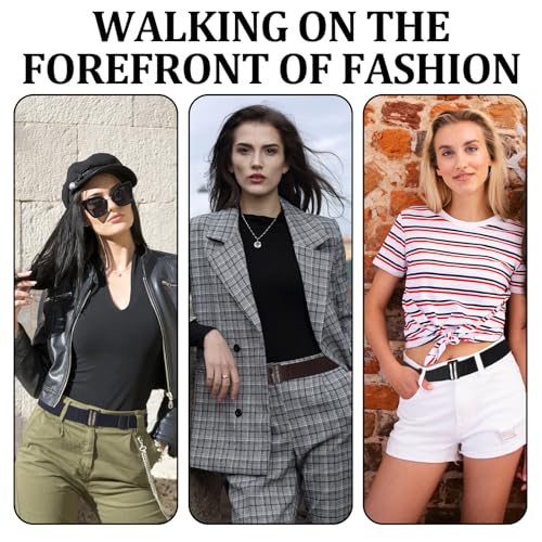 8 Belts for Women, Elastic Belts for Women, Elastic Adjustable, Invisible Buckle, Widely Suitable for Jeans, Dresses, Etc., Practical Gifts for Family and Friends (4 Colors)3