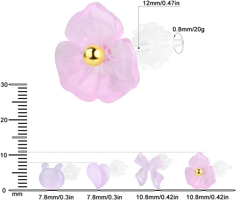 Plastic Earrings, KMEOSCH 4 Pairs Cute Lightweight Plastic Earrings for Sensitive Ears Surgery, Peach Flower Bear Bowtie - Image 4