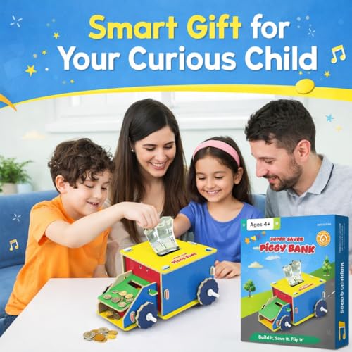 Image of Butterfly EduFields DIY Truck Piggy Bank for Kids 4-8 Years | Car Theme Money Saving Box for Boys & Girls | 50+ Snap-Fit Parts STEM DIY Toy | Kids Gullak & Kiddy Bank Birthday Return Gift