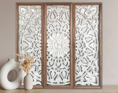 Image of Decor Delights Wall panel Floral MDF Wall Decoration Panel, Hanging Wood Carving Wall Decoration Panel for Living Room, Bedroom, Hallway, Office Wooden Wall Hanging Plaque, Wood Carving (Rectangular)