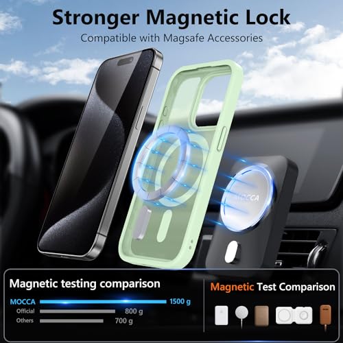 Image of MOCCA Magnetic Shockproof for iPhone 15 Pro Case,Light Green | 13ft Drop Tested | Compatible with MagSafe | Anti-Slip Matte Finish | Raised Camera & Screen Lip | Ultra-Slim Design