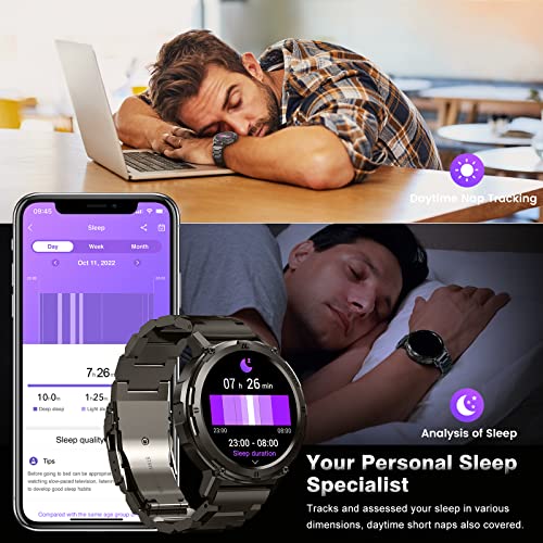 Image of AMAZTIM Smart Watch - Rugged Outdoor Fitness Watch, 5 ATM & IP69K, 15 Days Battery, 1.43 inch AMOLED, Bluetooth Call, Compatible with Android & iPhone (Includes Silicone & Steel Bands)