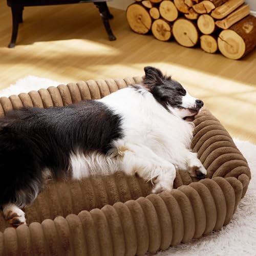 BEDSURE waschbares Hundebett für große Hunde - 109x76x20cm weicher orthopädischer Hundekorb mit bequemem Fleece-Bezug, rutschfestes Hundebett mit hohem Rand in braun
