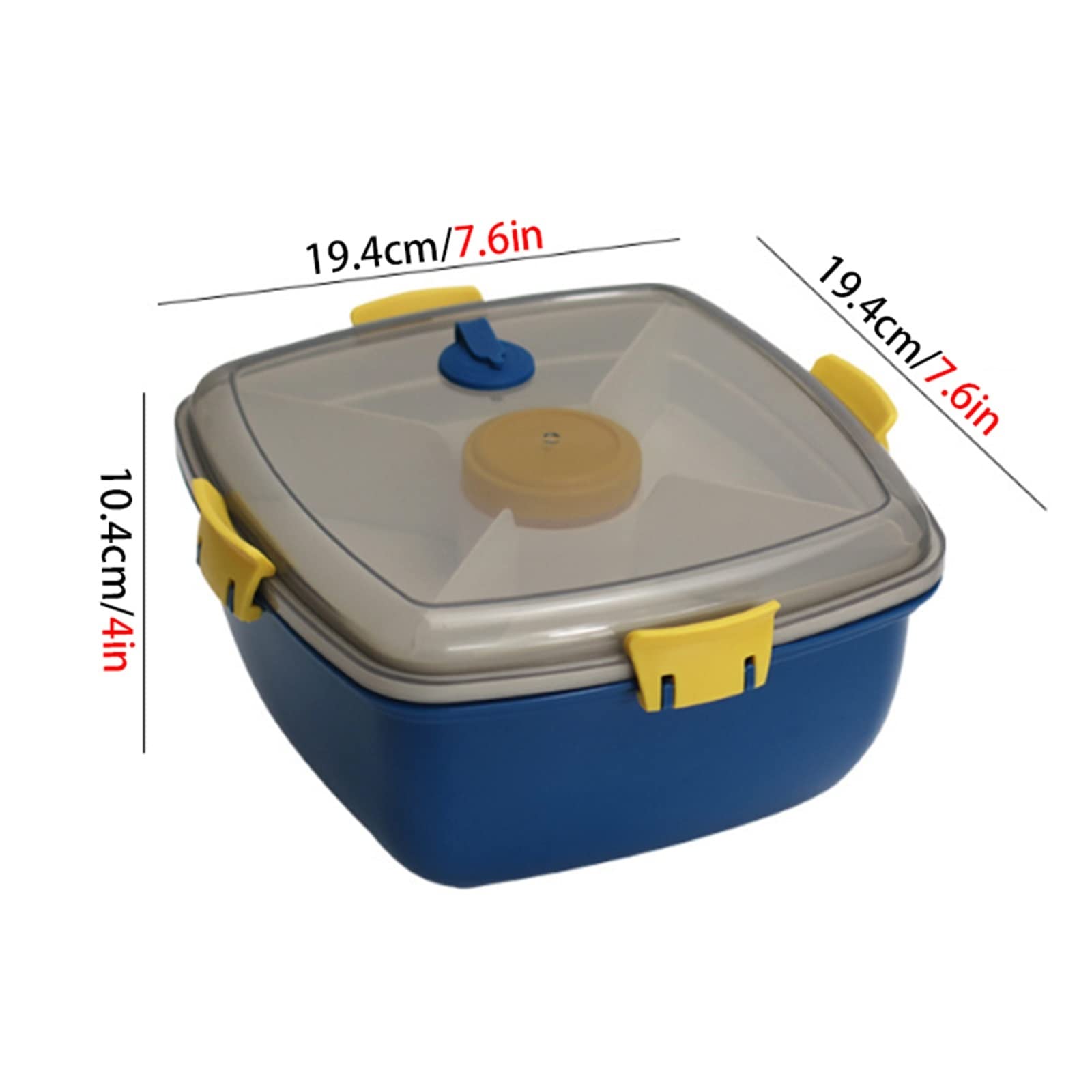 Brotdose， Doppeldecker-Lunchbox, Salatbox, Bento-Picknick, 4 Gitter, Salatdressing-Behälter, Lunchbox-Set, Stude(Blu)