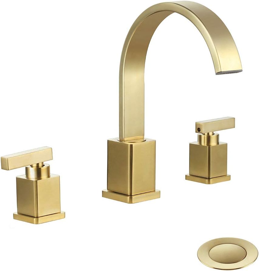 WorbWay Bathroom Faucet Gold, 2 Lever Handle 8 inch Widespread Bathroom Sink Faucet with Pop-Up Drain