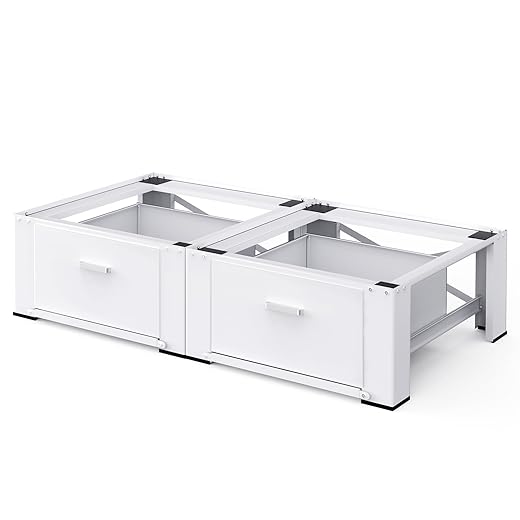 29" Washer and Dryer Pedestals with Drawer- Laundry Pedestal Stand for Washer and Dryer – Set of 2,Alloy Steel Washing Machine Stand Raiser, washer dryer pedestal 14.3'' Height White