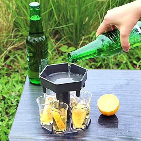 6 Shot Glass Dispenser and Holder,Shot Dispenser for Filling Liquids, Drink Dispenser,Alcohol Dispenser Party Holiday Family Dinner Wine Glass Dispenser (Grey Holder + 6 PCS Transparent Cups) Cover