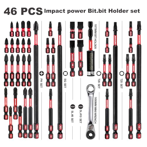 Geinxurn GAIM046-H Impact Tough Magnetic Mixed 46Pack Insert Driver Bits, S2 Alloy Steel Screwdriver Power Bits Set With 1Pcs Impact Magnetic Bit Holder And Mini Wrench thumb #2