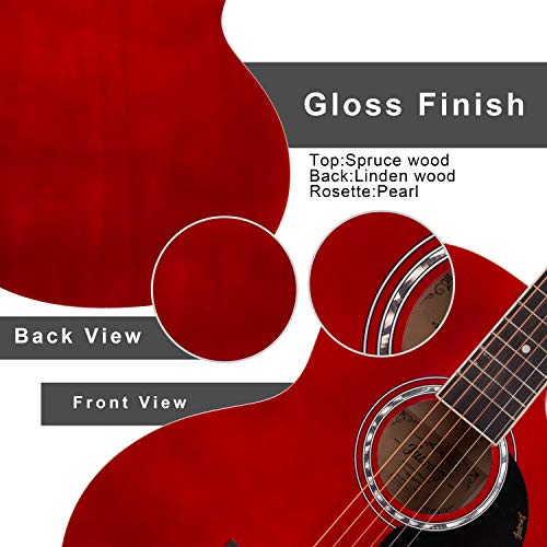 Image of JUAREZ Arpeggio 39 Inch Acoustic Guitar Kit, JRA39SR-RD Spruce Top, Rosewood Fretboard & Bridge, Truss Rod, Chrome Die Cast Machine Tuners, Dark Red