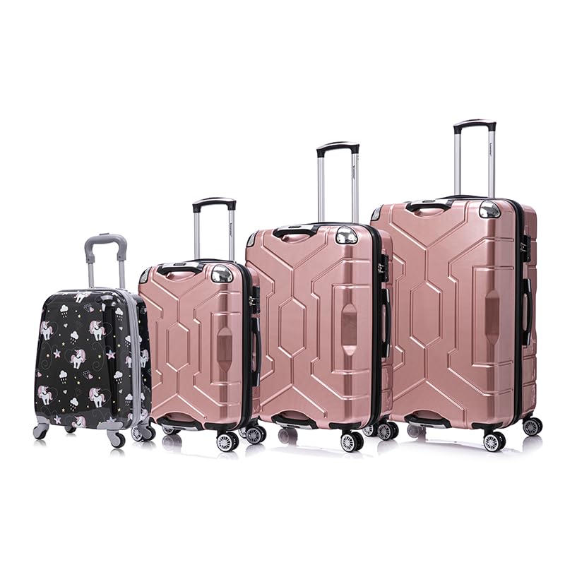4-in-1 suitcase set, expandable, PC material 16/20/25/29in, suitable for travel technology cyberpunk (ROSE GOLD)