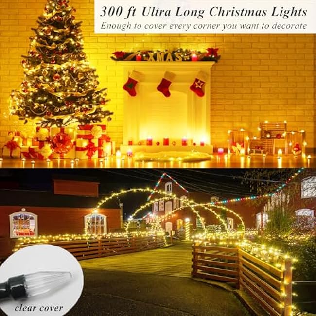 Solhice 300ft String Lights Outside with Remote, 800 LED Waterproof Extra Long Twinkle String Lights, Plug in Fairy Light for Outdoor Indoor Garden Decor, Warm White, Dark Green Wire