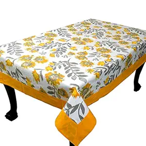 Bilberry Furnishing By Preeti Grover Yellow Grey Summer Floral Multicolour Cotton Table Cloth for 6 Seater Dinning Table (60 by 90), Perfect for Gifting and upgrading Your Home dcor