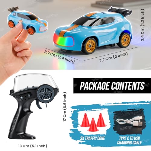 Image of Zest 4 Toyz Remote Control Car Toy for Kids Adults | 1:64 4x4 USB Type-C Rechargeable RC Car | 20kmph High Speed 4WD 360 Drift Action | 50+ feet Range 2.4GHz Remote | Birthday Gift - Asst