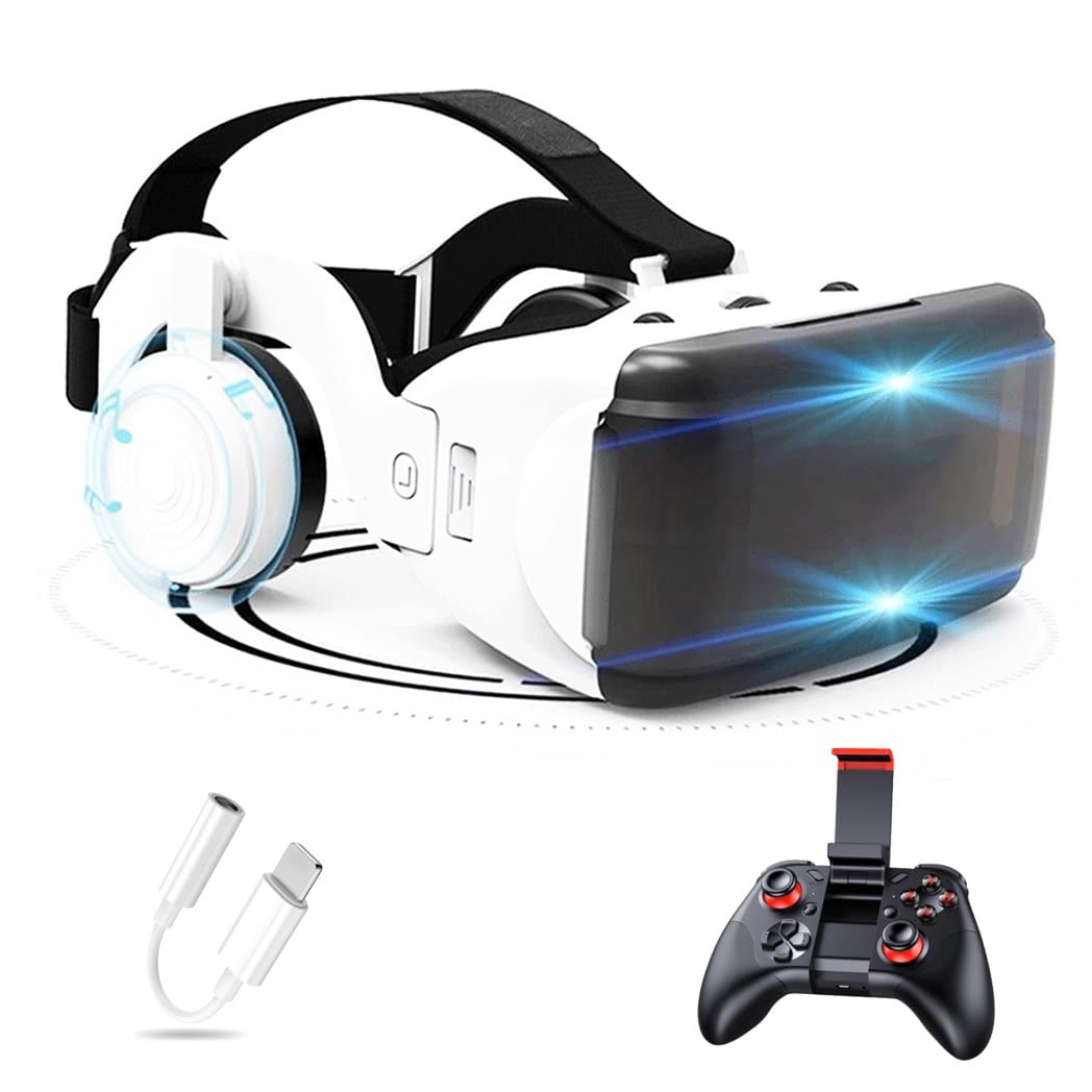 Gafas de Realidad Virtual, 3D VR Gafas con Controlador Bluetooth para Juegos Visión Panorámico VR Glasses para iPhone 13 Pro Max/13 Pro/13/12/11, para Samsung Galaxy S21, Huawei, Xiaomi