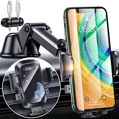 [High Heat Resistant] YRU Phone Holder Car [Upgraded 80 Lb Suction Cup] Thick Case Friendly, Heavy Duty Mobile Car Cell Phone Holder Mount for Dashboard Windshield Vent iPhone 13 Pro Max 12 11 Galaxy