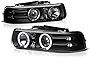 VIPMOTOZ LED Halo Ring Projector Headlight Headlamp Assembly For 2000-2006 Chevy Tahoe Suburban & 1999-2002 Silverado 1500 2500 3500 - Matte Black Housing, Driver and Passenger Side