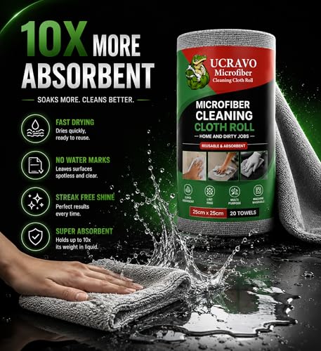 Image of UCRAVO Reusable Kitchen Towel Roll microfiber cleaning cloth - 2000 Times Washable | Soft & Highly Absorbent| Alternative to Dishcloth Kitchen Tissue Paper Roll | 20 Sheets for Home Glass Cleaning