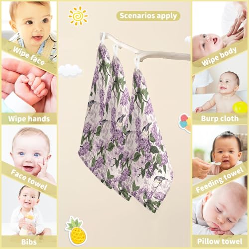 Image of vvfelixl Bloom Lilac Magno Baby Burp Cloths Baby Muslin Washcloths for Boys Girls Cotton Babys Face Towel for Newborn Infants Soft and Absorbent 11.8 X 11.8 in, 5 Pack