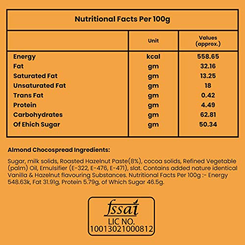 Image of Pure Temptation Chocolate Spread with Cocoa | Milk Chocolate Cream for Bread, Smoothies, Fudge, Cakes, Choco Shakes, Sandwiches, Roti, Fruits & Perfect for Breakfast | 100% Vegetarian, Protein-Rich | Pack of 1 - 1 Kg (Almond)