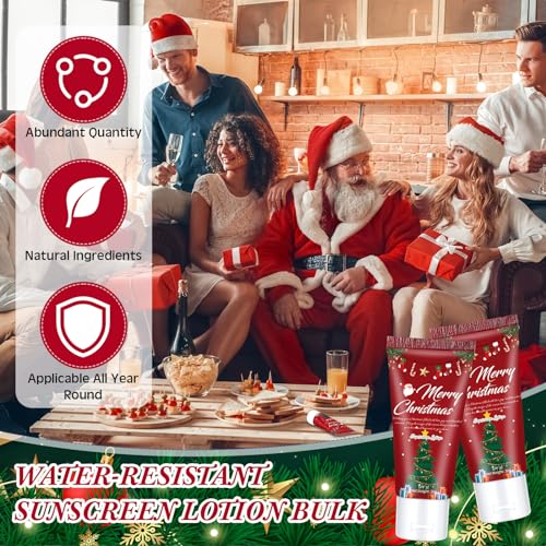 Image of 12 Pcs Mini Sunscreen Bulk for Summer Party Wedding SPF 30 Water Resistant Sunscreen Lotion Bulk 1oz Travel Size for Thank You Gifts Wedding Supplies (Christmas)