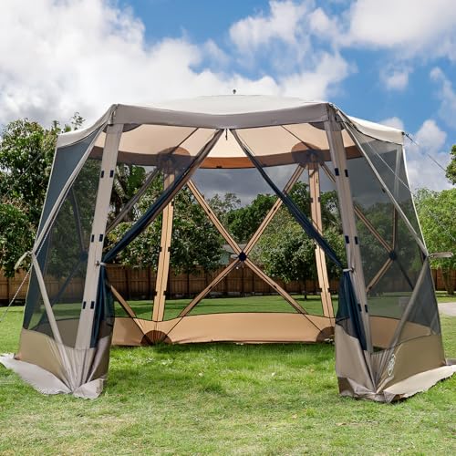 Image of EVER ADVANCED Pop up Screen House Tent for Camping 11.5 x 9.8 ft, Instant Screened Gazebo Canopy with Netting, Portable Shelter Enclosure for Outdoor, Backyard, Khaki