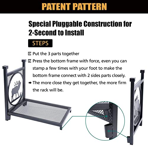 Firewood Log Rack Holder, Iron Wood Lumber Storage For Fireplace, Heavy Duty Log Storage Bin For Firepit Stove Accessories Indoor - Perfect Construction - No Any Screw To Install #TOP5