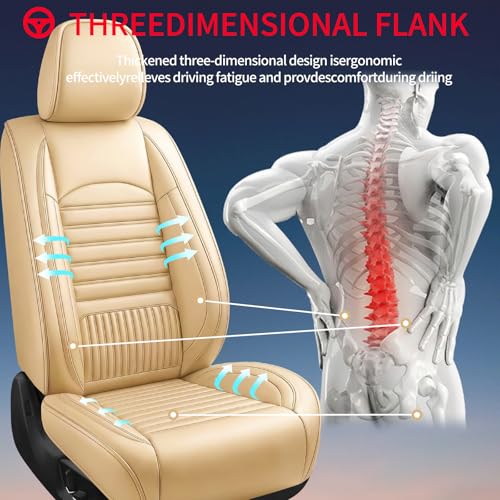 Image of Fit Acadia Car Seat Covers (Only Front 2 Seats) Compatible with GMC Acadia 2007-2024 2025 2026-Full Coverage Breathable Leather, Airbag Compatible, Waterproof & All-Weather, Beige