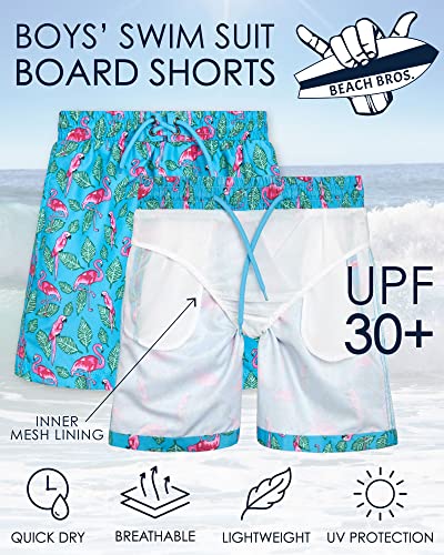 Beach Bros. Boys' Swim Trunks - Upf 30+ Quick Dry Board Shorts Bathing Suit (Size: 5-20), Size 16, Bright Blue Flamingo #TOP1