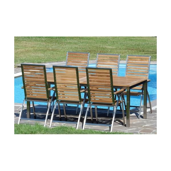 ALEOS Gartengarnitur Teak & Edelstahl mit Ausziehtisch