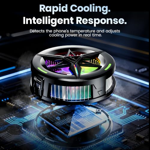 Image of PunnkFunnk Phone Cooler for Gaming, 5000 RPM 7-Blade Fan, RGB Light, Semiconductor Cooling Chip, Type-C Powered, LED Display, Clamp Mount Mobile Cooling Fan for Android & iOS (Black Max)