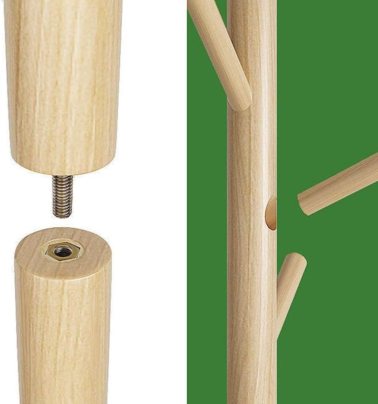 LITFAD Modern Coat Rack Solid Wood Tree Clothes Hanger Freestanding Coat Tree with Shelf, Simple Style Clothing Stand with 8 Coat Hooks for Entryway, Living Room, Bedroom-White