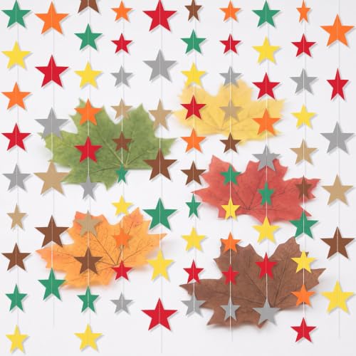 Image of Patelai 130 Feet Glitter Star Garland Banner Decoration Hanging Star Decoration Gold Party Decorations for 2025 Christmas New Year Wedding Birthday Festival Party Decor(Fall Color,10)