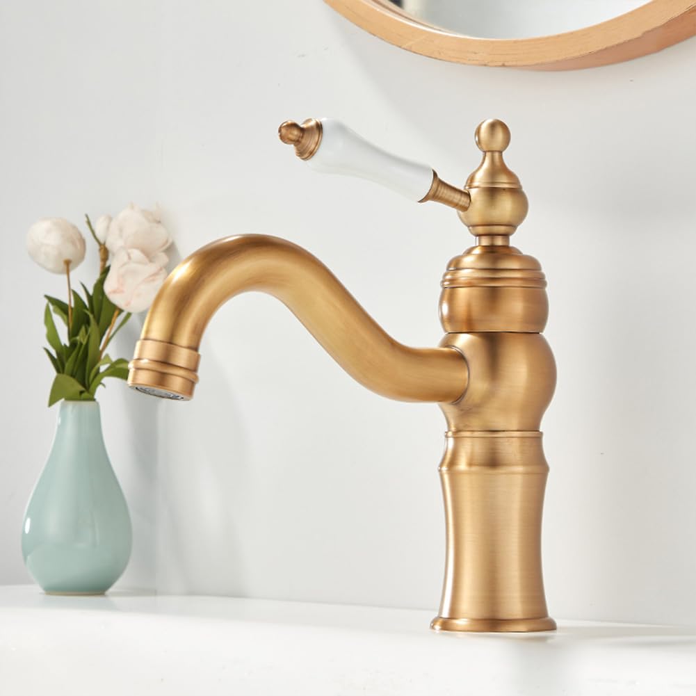 Robinet de lavabo de salle de bain mitigeur laiton rétro vintage flexible standard