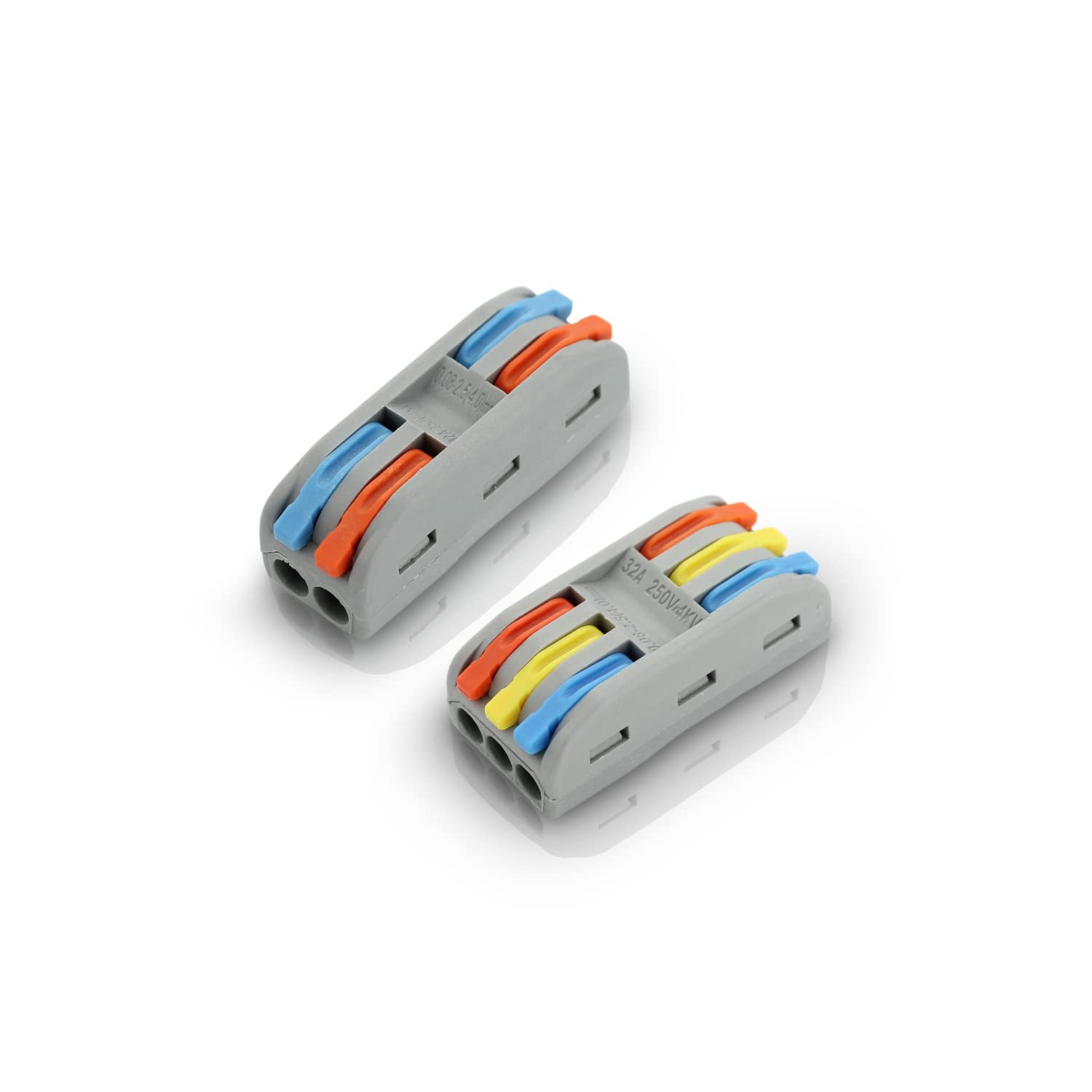 Lever Wire Connectors – Wire Splice Nuts - Electrical Connectors Kit with Colored Code - Quick Splice Wiring - 32A/250V - 4 & 6 Poles - 28-12 AWG (100 Units)